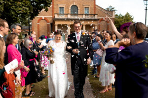 confetti exit at fulham palace wedding in london
