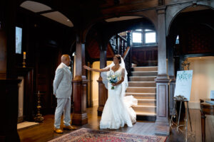 bride and father of the bride first look at baddow park house